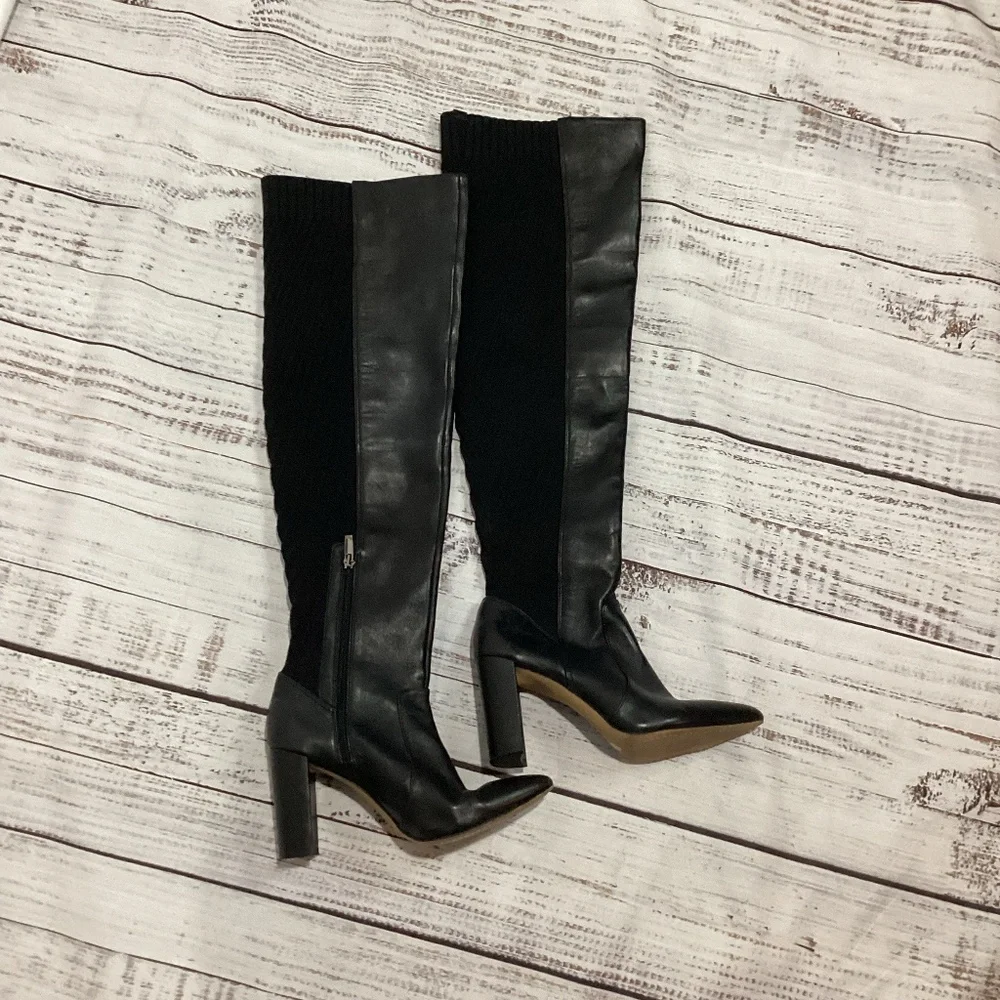 2161. Vince Camuto Majestie BLACK Over-the-Knee Leather & Knit Boots Size 9M